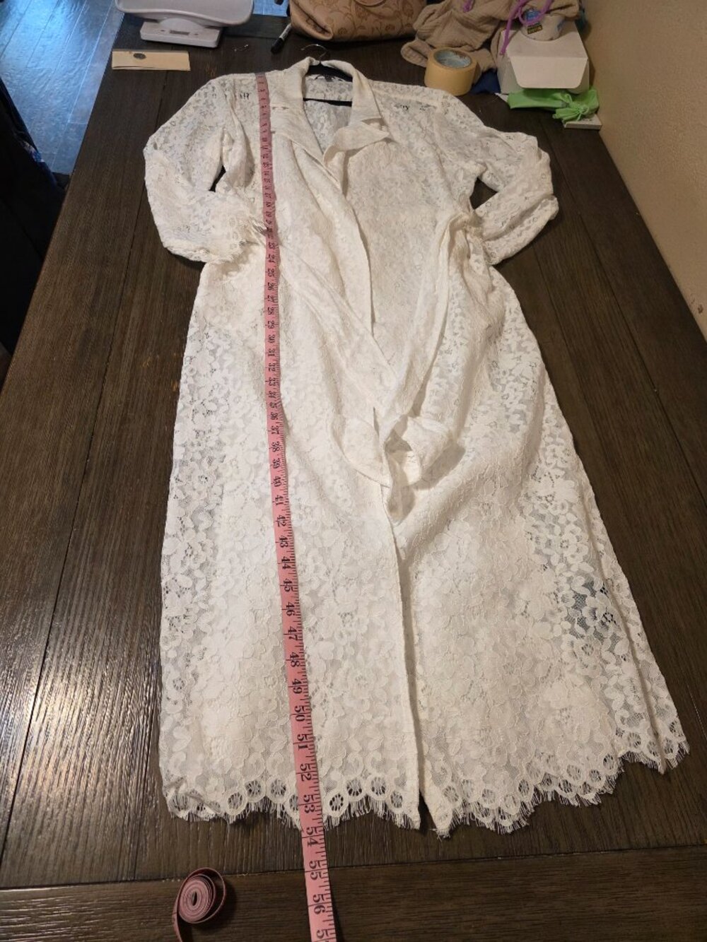 AFRM Earhart Lace Trench Coat Bright White Large NWOT Belted Long Duster - Picture 2 of 10